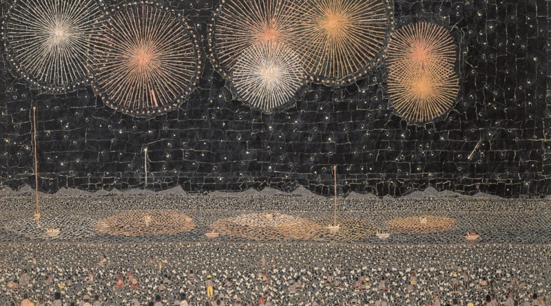 Fireworks,　NAGAOKA paper-mosaic picture by Yamashita Kiyoshi 1950